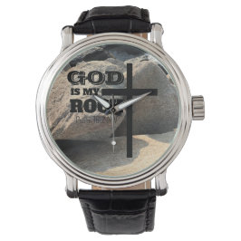 God is My Rock Bible Verse Black Cross Christian Armbandsur