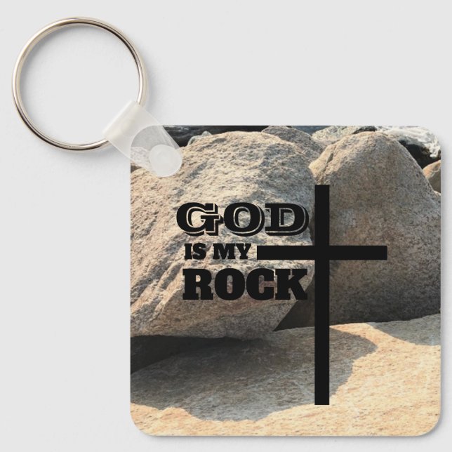 God is My Rock Bible Verse Black Cross Christian Nyckelring (Framsida)