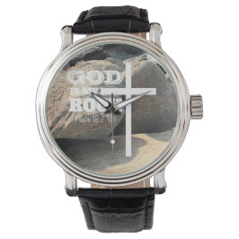 God is My Rock Bible Verse White Cross Christian Armbandsur