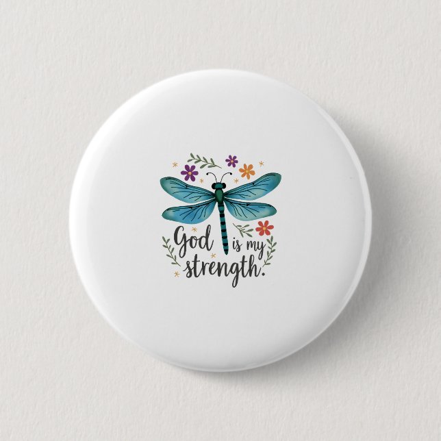 God is my strength Floral Dragonfly Christian T-Sh Knapp (Framsida)