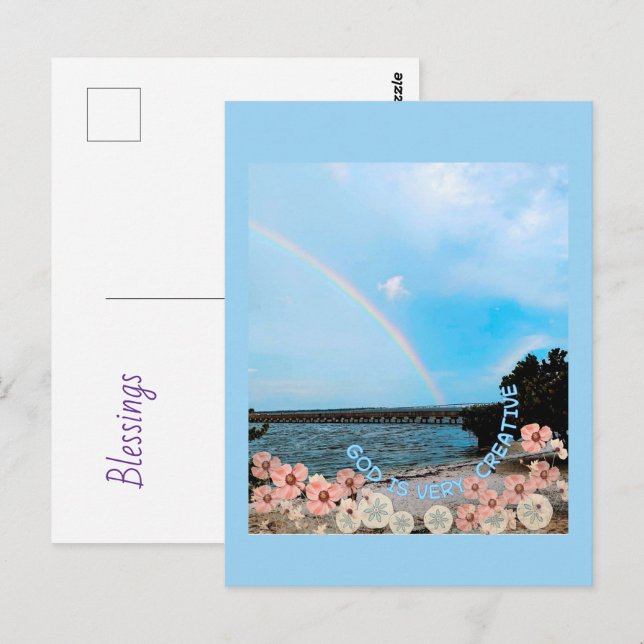 God is very creative vykort (Fram/baksida)