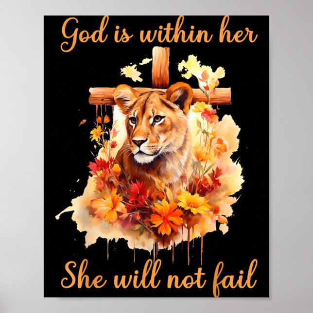 God Is Within Her She Will Not Fail Lioness Cross  Poster (Framsidan)