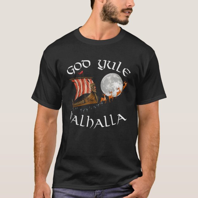 God J l Good Yule Christmas Viking Ship With Reind T Shirt (Framsida)