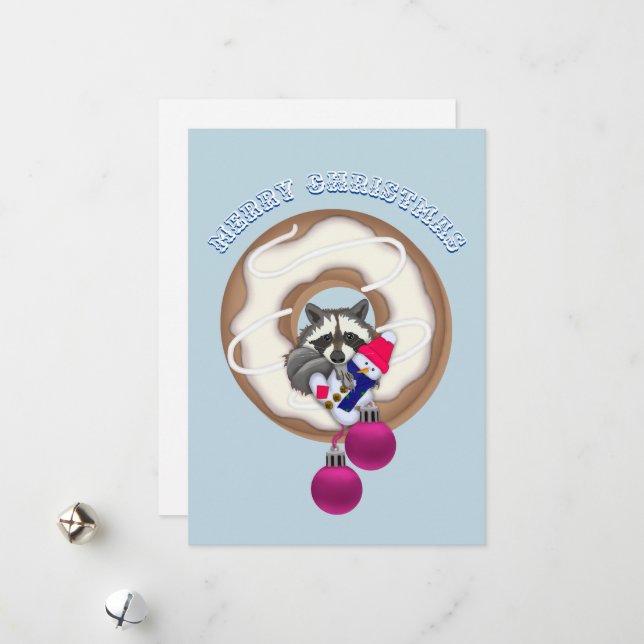 God jul С ute Raccoon Julkort (Fram/Back In Situ)