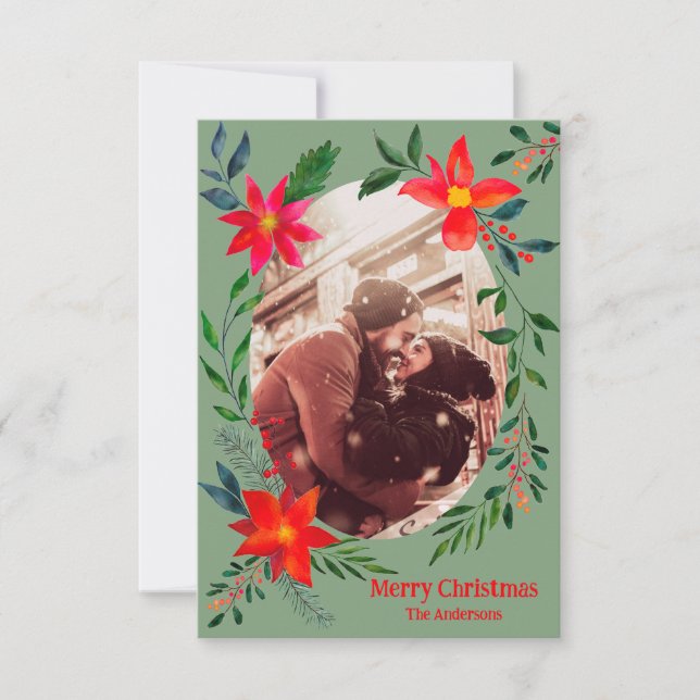 God Jul 1 Foto Vattenfärg Blommig Högtid Tack Kort (Framsida)