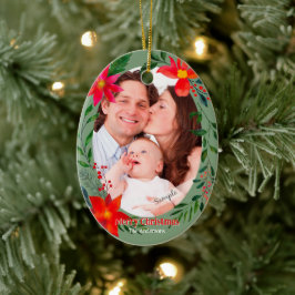 God jul 1 Helgdag för Blommigt av fotovattenfärg Julgransprydnad Keramik