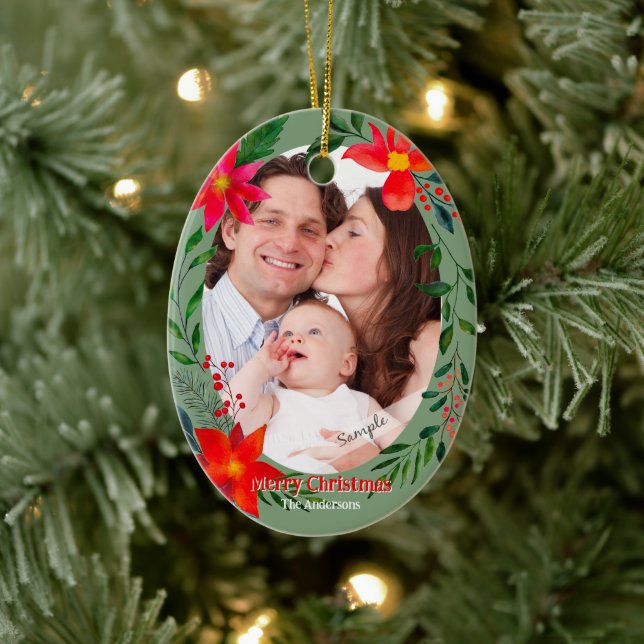 God jul 1 Helgdag för Blommigt av fotovattenfärg Julgransprydnad Keramik (Träd)