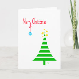 God jul, 1 Träd, 1 blå ornament, stjärnor Helgkort