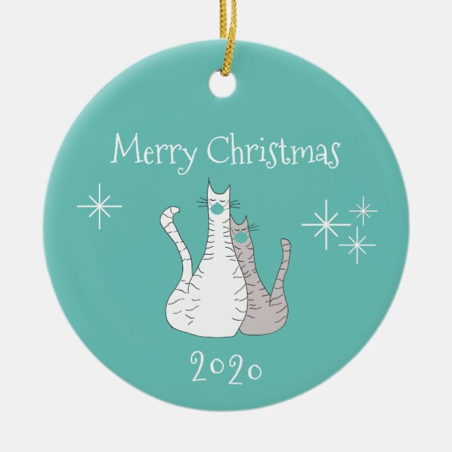 God jul 2020 Cats Trendig Teal Ansikte Mask Julgransprydnad Keramik (Framsidan)