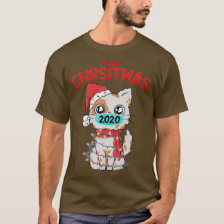 God jul 2020 Cute Cat ansikte mask julafton ljus T Shirt