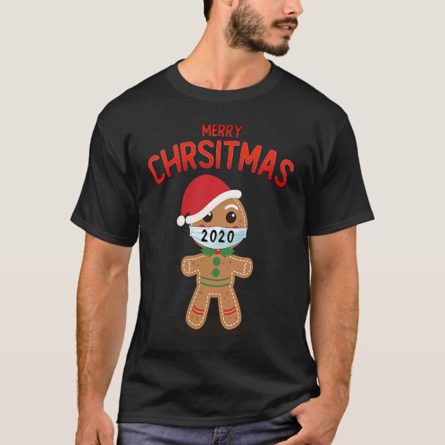 God jul 2020 Gingerbröd i ansikte maskkvar T Shirt (Framsida)