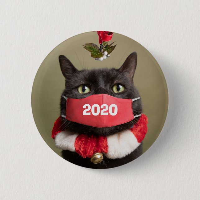 God Jul 2020 Katt i Covid Ansiktsmask Knapp (Framsida)