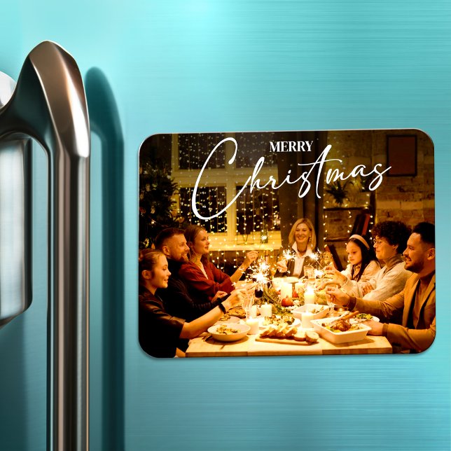 God jul 2023 Elegant Modern Photo Helgdag Magnet (Merry Christmas Family Dinner | Festive Photo Magnet | Custom Magnet for Fridge)