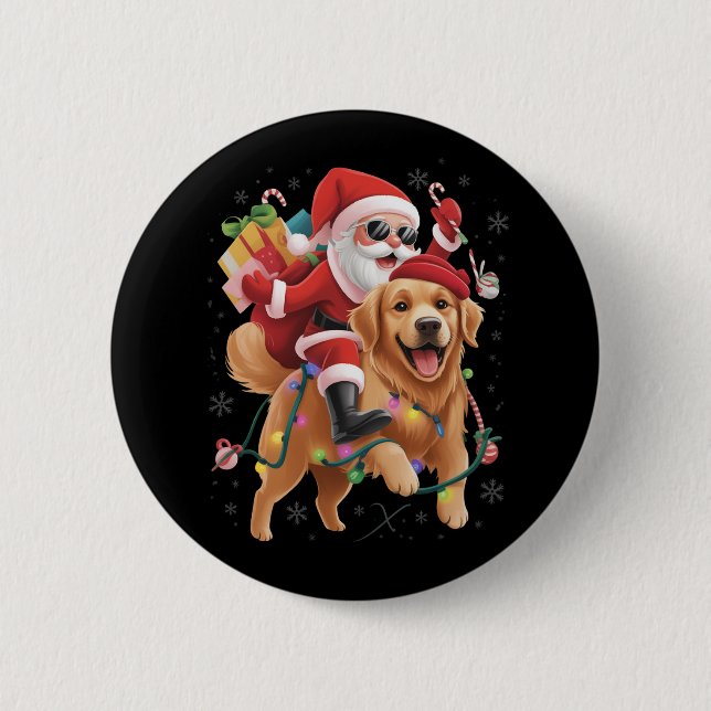 God Jul 2025 Tomte Ridande Golden Retriever Knapp (Framsida)