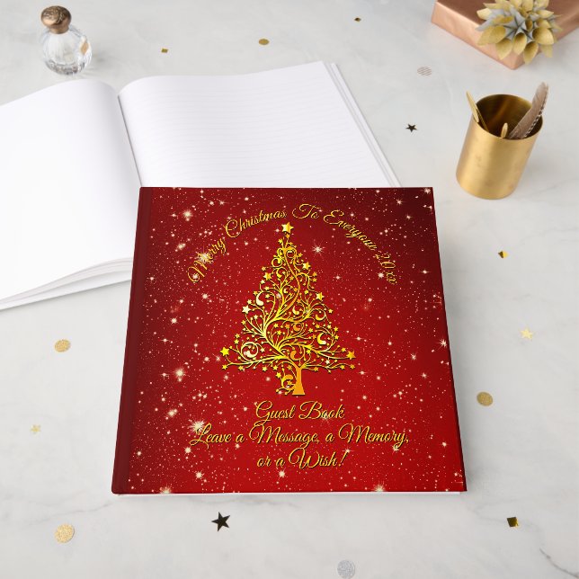 God jul 20XX Red Guld Träd Stars Gästböcker (Framsidan öppen)