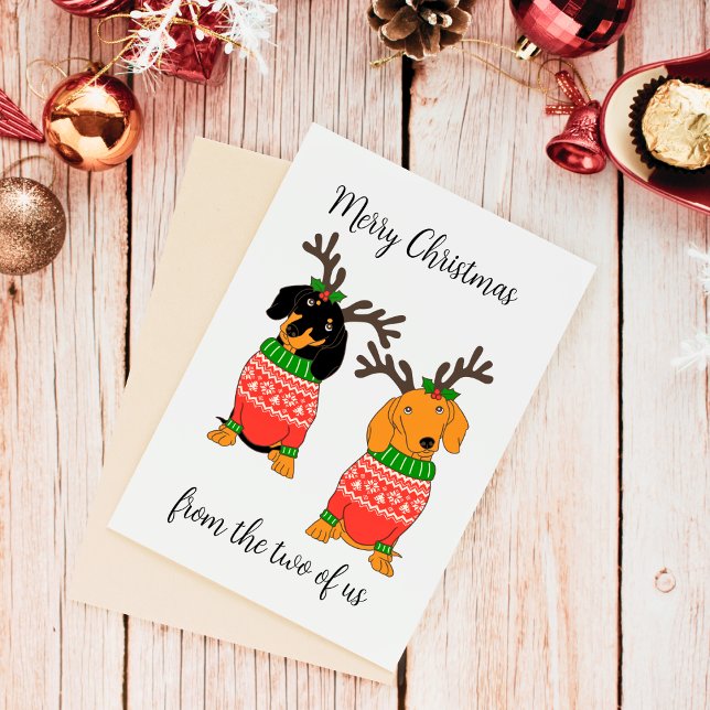 God jul 2 avvisade Dachshunds Julkort (Funny Dachshund Christmas Cards from Couple)