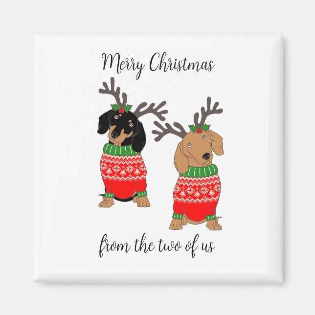 God jul 2 avvisade Dachshunds Magnet (Framsidan)