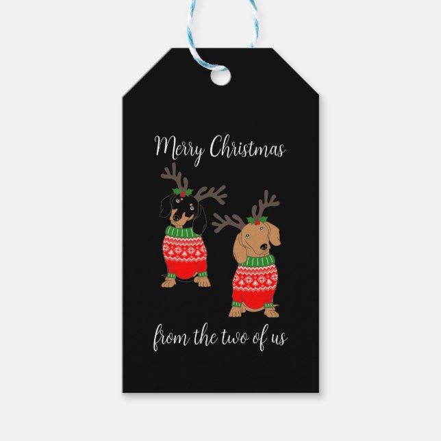 God jul 2 avvisade Dachshunds Presentetikett (Framsidan)
