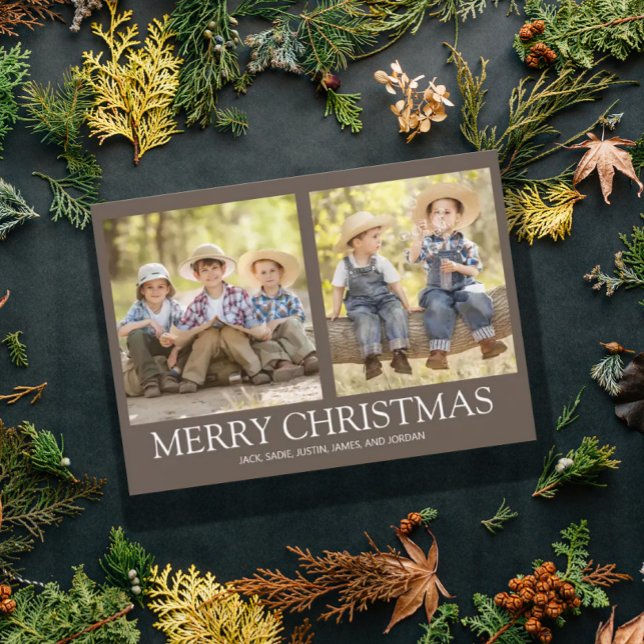 God Jul 2 Familjefoto Rustik Brun  Julkort (Skapare uppladdad)