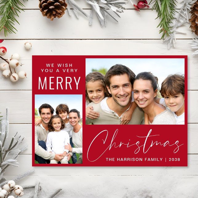 God jul 2, fotoskript röd julkort (This holiday season, let your family's smiles and heartwarming memories shine on our 2 photo card)