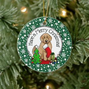 God jul 2 Goldendoodle (guldröd) Cute Julgransprydnad Keramik