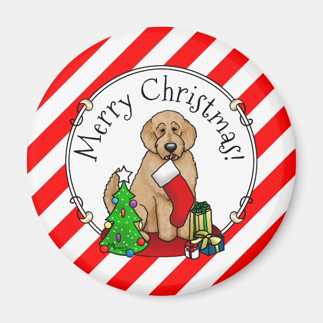 God jul 2 Goldendoodle (guldröd) Cute Magnet (Framsidan)