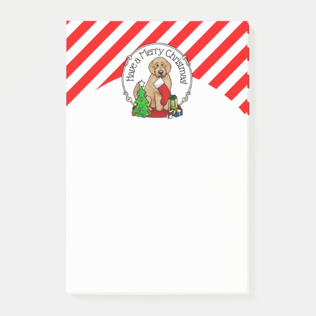 God jul 2 Goldendoodle (guldröd) Cute Post-it Block (Framsida)