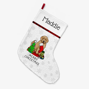 God jul 2 Goldendoodle (guldröd) Cute Stor Julstrumpa