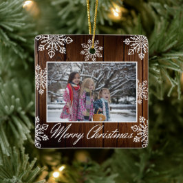 God jul 2 Photo Rustic Wood Snöflingor Julgransprydnad Keramik