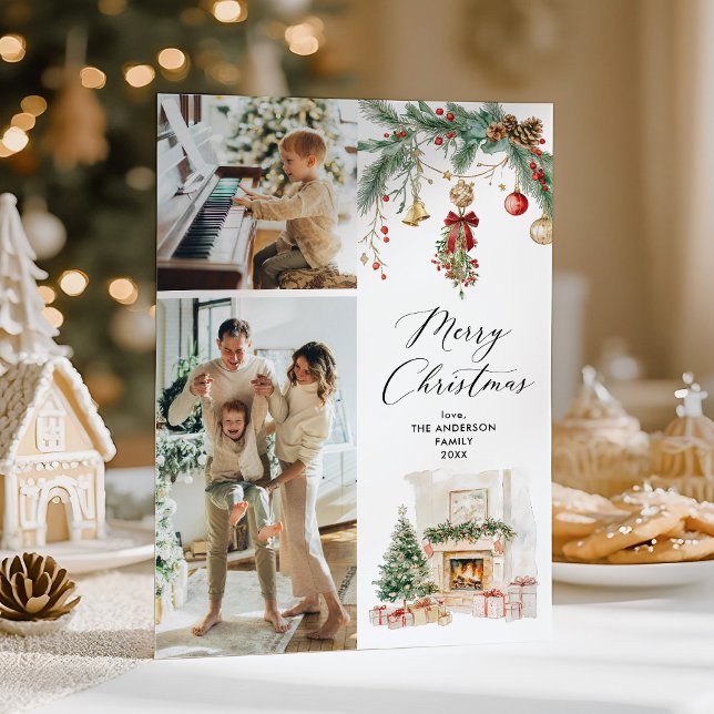 God jul 2 Photo Winter Scene & Greenery Julkort (Skapare uppladdad)