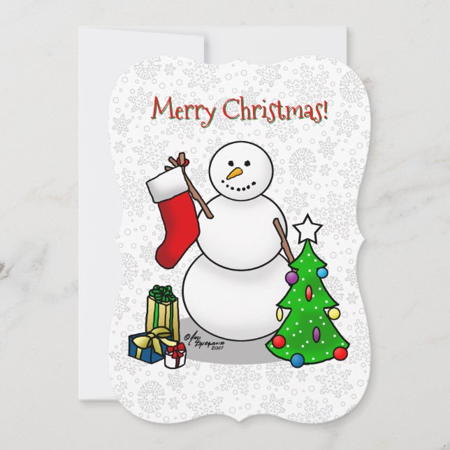 God jul 2 Träd, Snögubbe Julkort (Framsida)
