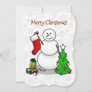 God jul 2 Träd, Snögubbe Julkort