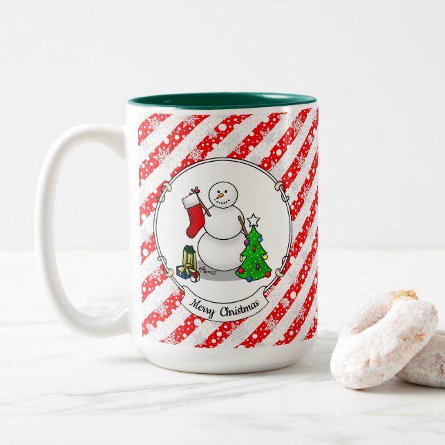 God jul 2 Träd, Snögubbe Två-Tonad Mugg (Med munk)