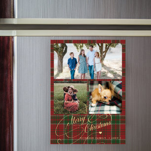 God Jul 3 familjefoto rutmönstrad magnetisk kort
