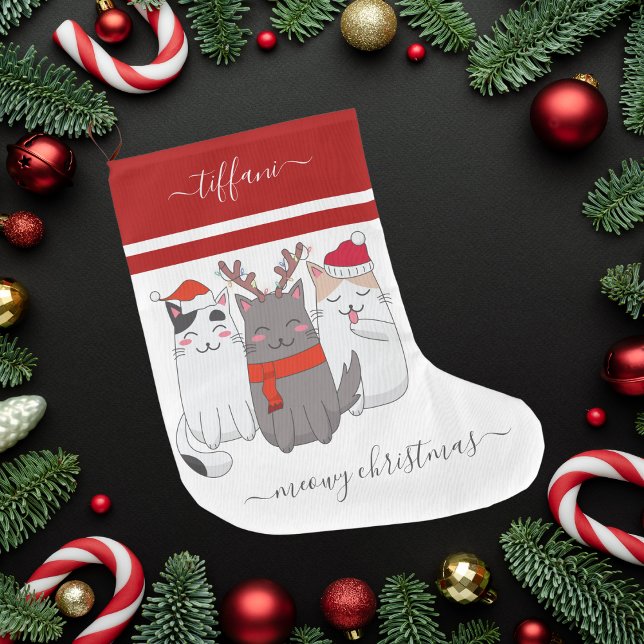 God jul 3 Festive Cats Stor Julstrumpa (Skapare uppladdad)