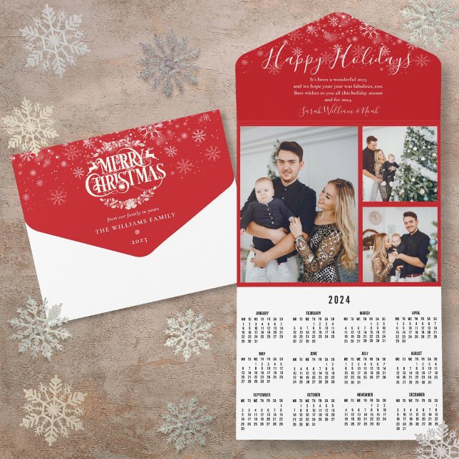 God Jul 3 Foto 2024 Kalenderkort (Merry Christmas 3 Photo 2024 Calendar Card)