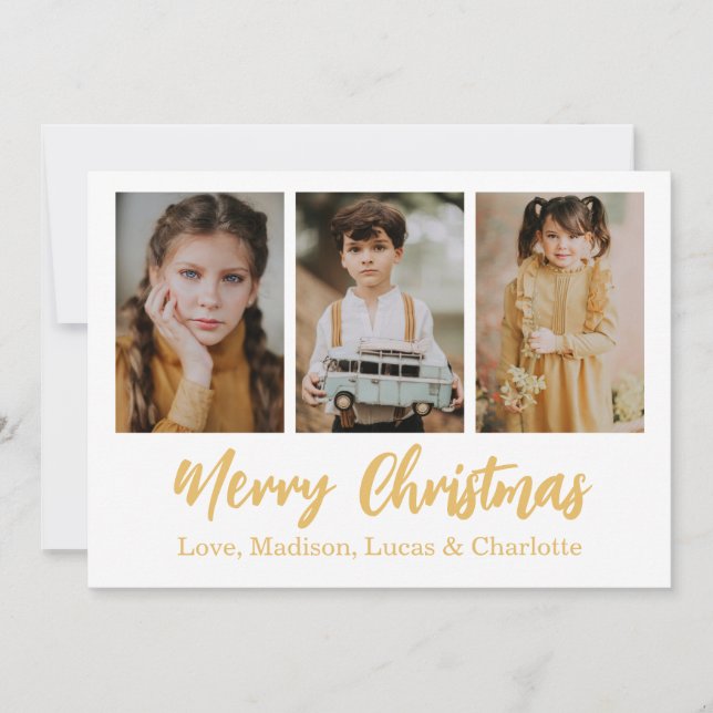 God Jul 3 Foto Collage Guld Inbjudningar (Framsida)