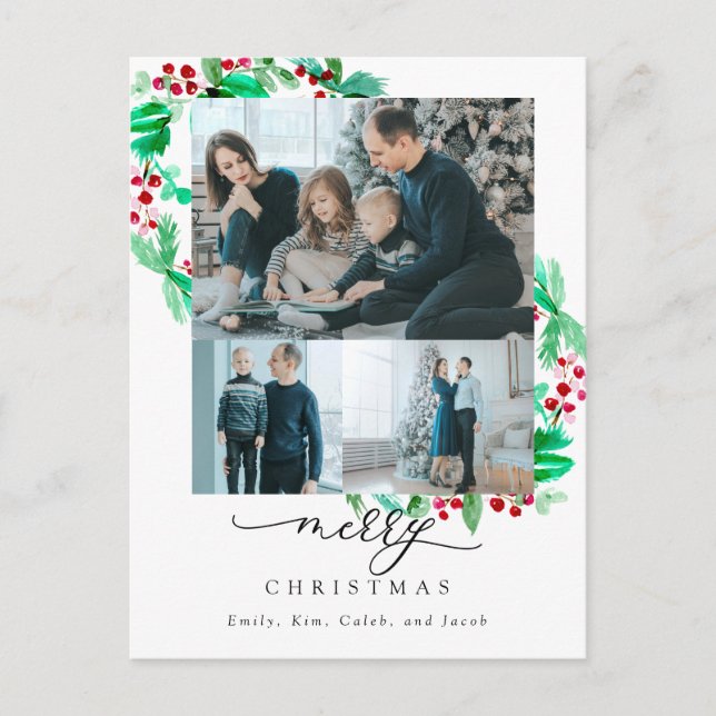 God jul 3 Foto Collage Krans Semester  Vykort (Framsida)