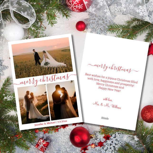 god jul 3-foto kollage bröllop red julkort (Skapare uppladdad)