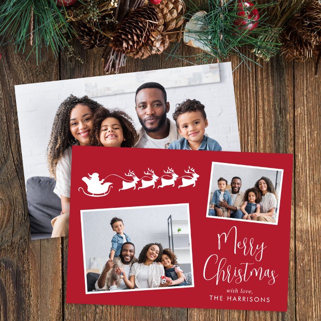 God Jul 3 Foto Santas släde Julkort (Share the love and warmth of the holiday season with this personalized photo Christmas card)