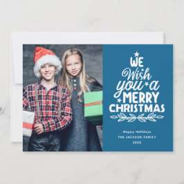 God jul 3: Fotoblå familj Julkort