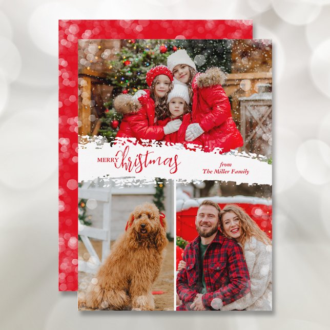 God jul 3 Fotokollage Julkort (Merry Christmas 3 Photo Collage Holiday Greeting Cards)