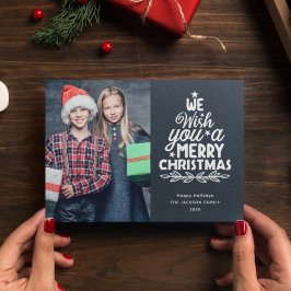 God jul 3-fotokort för grått-familj, Helgdag Julkort
