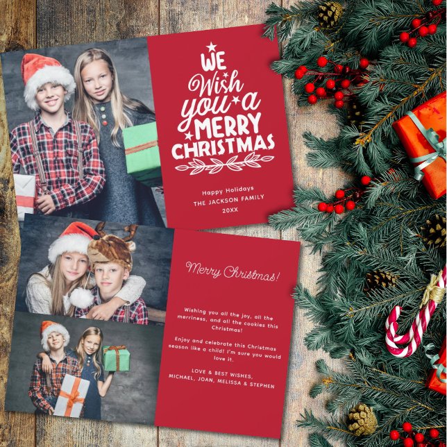 God jul 3-fotoröd Helgdag-kort Julkort (Skapare uppladdad)