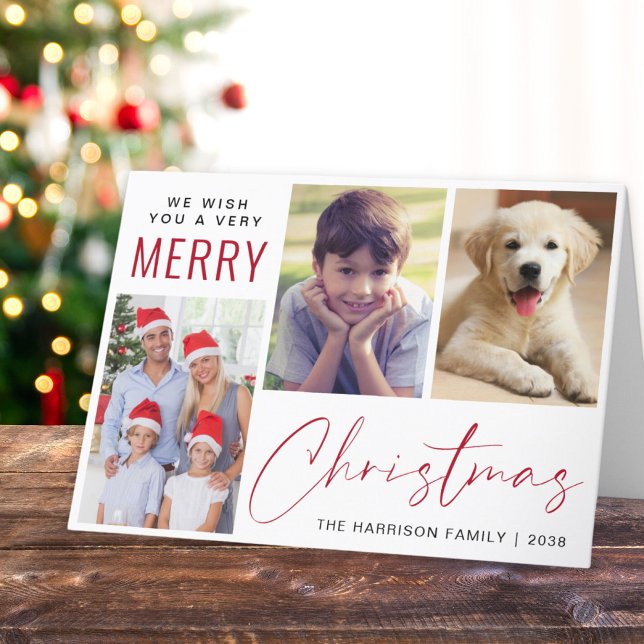 God jul 3, fotoskript helgkort (This holiday season, let your family's smiles and heartwarming memories shine on our 3 photo card)