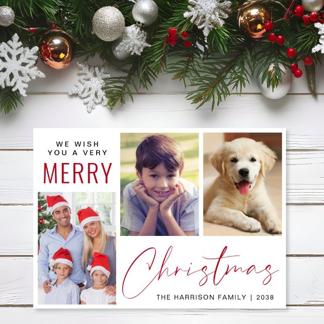 God jul 3, fotoskript julkort (This holiday season, let your family's smiles and heartwarming memories shine on our 3 photo card)