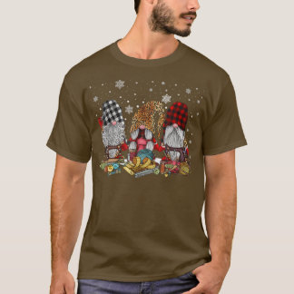 God jul 3 Gnomes Sewing Maskin Leopar T Shirt