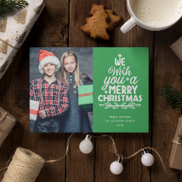 God jul 3-kort för grönt av fotofamilj, Helgdag Julkort