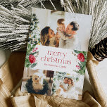 God jul 3 Photo Botanical Grey Julkort<br><div class="desc">Den här samlingen har vattenfärgade röda blommigtar,  bär och vintergröna med modern och elegant typografi,  med ett botaniskt mönster baksida på vintern.</div>