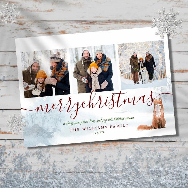 God jul 3 Photo Collage Winter Fox Julkort (Skapare uppladdad)